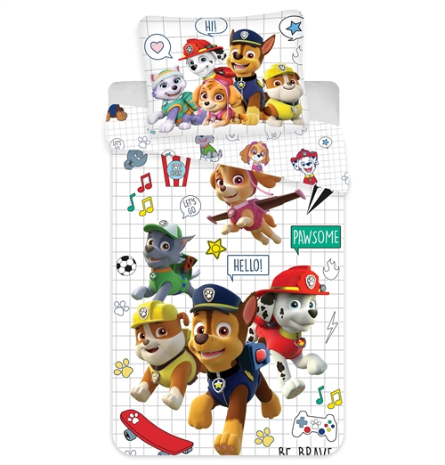 Junior sengesett 100x140 cm - Vendbart sengetøy med Paw Patrol og ikoner - 100% bomulls sengetøy