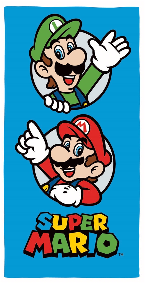 Super Mario håndkle - 70x140 cm - 100% bomull - Mykt badehåndkle med Mario og Luigi