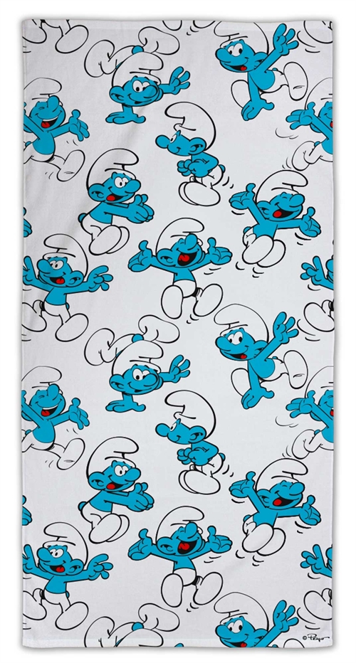 Smurfene håndkle - 70x140 cm - 100% bomull - Mykt badehåndkle med smurfene