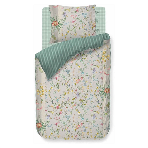 Blomstrete sengetøy - 140x200 cm - Petites Fleurs Khaki - Sengesett med dobbeltsidig design - 100% bomull - Pip studio