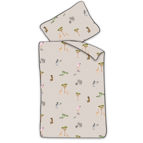 Baby sengetøy 70x100 cm - Beige sengesett med safaridyr - 100% mykt bomulls sengetøy