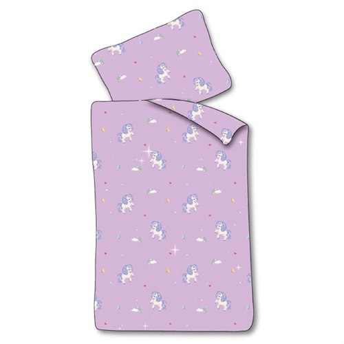 Junior sengetøy 100x140 cm - Lilla sengesett med enhjørninger - 100% mykt bomulls sengetøy