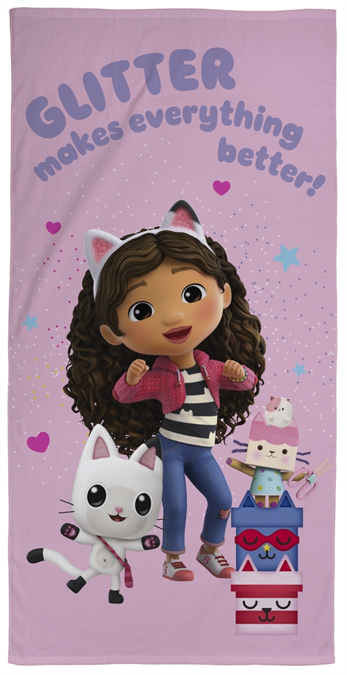 Gabby\'s Dollhouse håndkle - 70x140 cm - 100% bomull - Glitter gjør alt bedre - Mykt badehåndkle