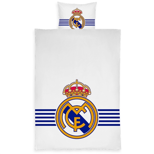 Real Madrid sengetøy - 150x210 cm - Hvitt vendbart sengesett med logo - 100% bomull sengetøy - Fotball sengetøy