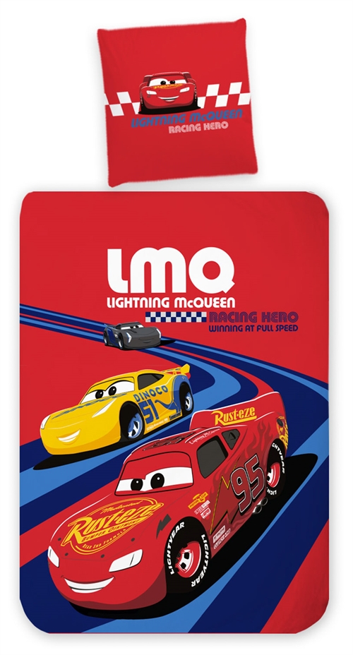 Cars sengetøy - 100x140 cm - Junior sengesett med Lynet McQueen - Vendbart motiv - 100% bomull sengelinned