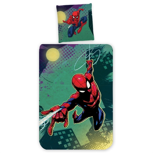 Spiderman sengetøy 100x140 cm - Junior sengesett med Spiderman - Vendbart motiv - 100% bomull sengelinned
