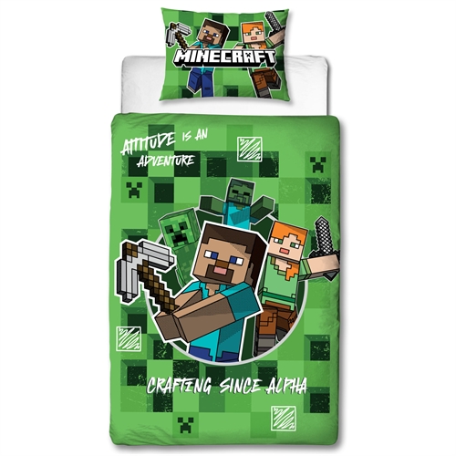 Minecraft sengetøy 140x200 cm - Grønt vendbart sengesett med Minecraft - 100% bomulls sengetøy