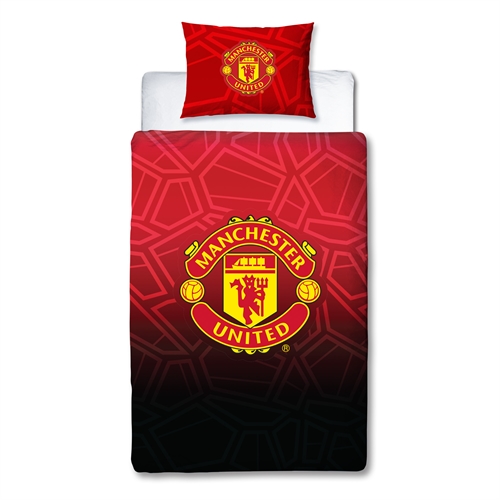 Manchester United sengetøy - Rødt vendbart sengesett med logo - 140x200 cm - 100% bomulls sengetøy - Fotball sengetøy