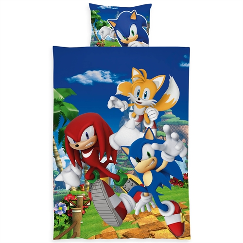 Sonic sengetøy 140x200 cm - Vendbart sengesett med Sonic The Hedgehog og venner - 100% mykt bomullssengetøy