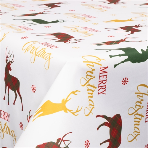 Tekstil voksduk med akrylbelegg - Med julemotiv - Merry Christmas - 140 cm bred - På metermål