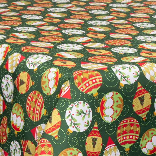 Tekstil voksduk med akrylbelegg - 30 meter på rull - Med julemotiv - Christmas baubles - 140 cm bred tekstilduk