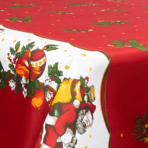 Tekstil voksduk med akrylbelegg - 30 meter på rull - Med julemotiv - Santa Claus og misteltein - 140 cm bred tekstilduk