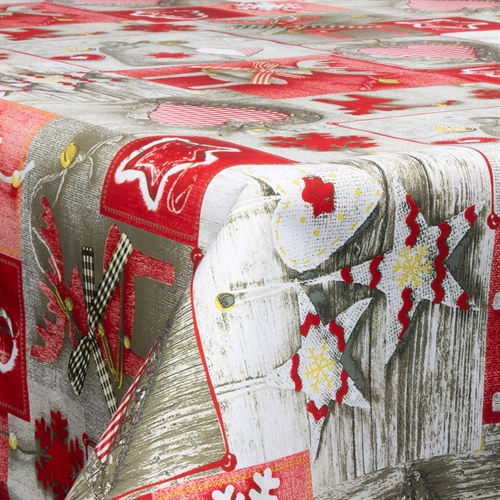 Tekstil voksduk med akrylbelegg - 30 meter på rull - Med julemotiv - Christmas heart - 140 cm bred tekstilduk