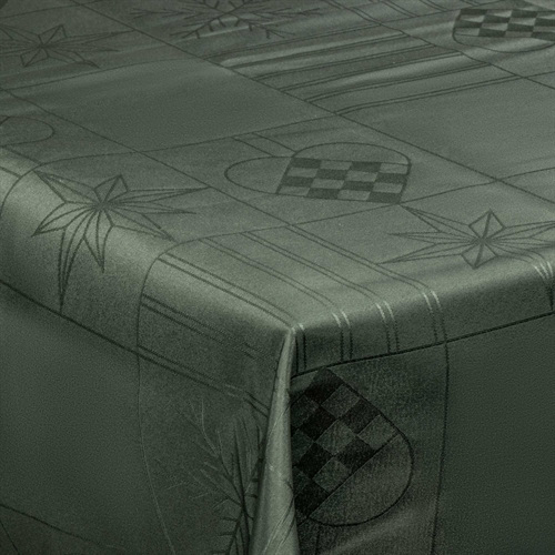 Juleduk - 140x240 cm - Grønn med hjerter og stjerner - Jacquardvevet bordduk - Eksklusiv duk