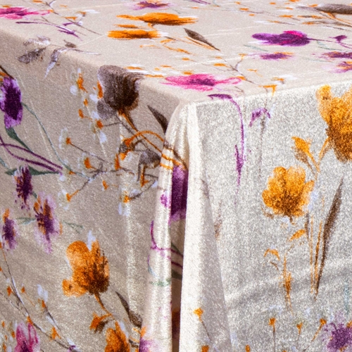 Velourduk - Sandfarget med blomster - 3 meter - Nervøs velour - Pakke med 3 meter