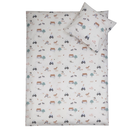 Sengetøy 100x140 cm - Junior sengesett med bondegårds motiver - 100% bomulls sengetøy - Nordstrand Home