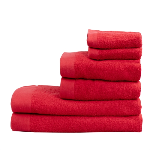 Håndklepakke med 6 stk. - 100% Myk bomull med høy absorberingsevne - Røde håndklær fra danske By Borg