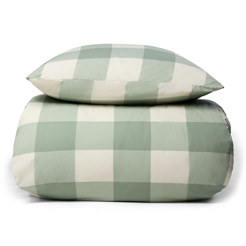 Sengetøy 100 % bomull - 140x200 cm - Grønnrutete sengesett - Nordstrand Home dynebetræk