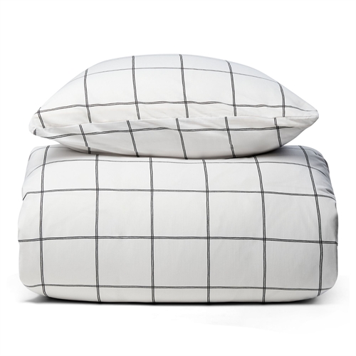 Sengetøy 100 % bomull - 140x200 cm - Hvitt sengesett med svarte ruter - Nordstrand Home dynetrekk