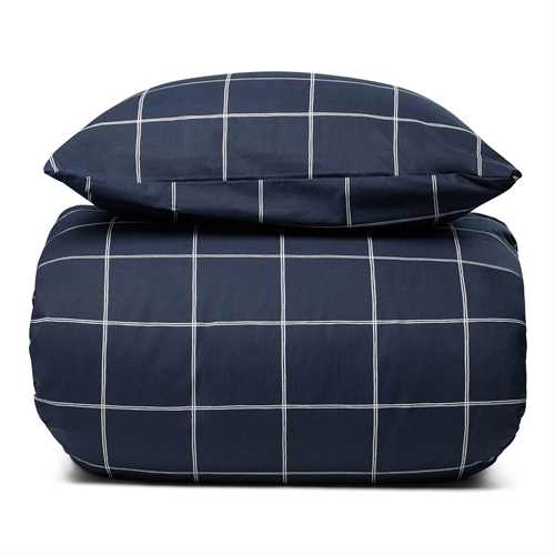 Sengetøy 100 % bomull - 140x220 cm - Mørkeblått sengesett med hvite ruter - Nordstrand Home dynetrekk