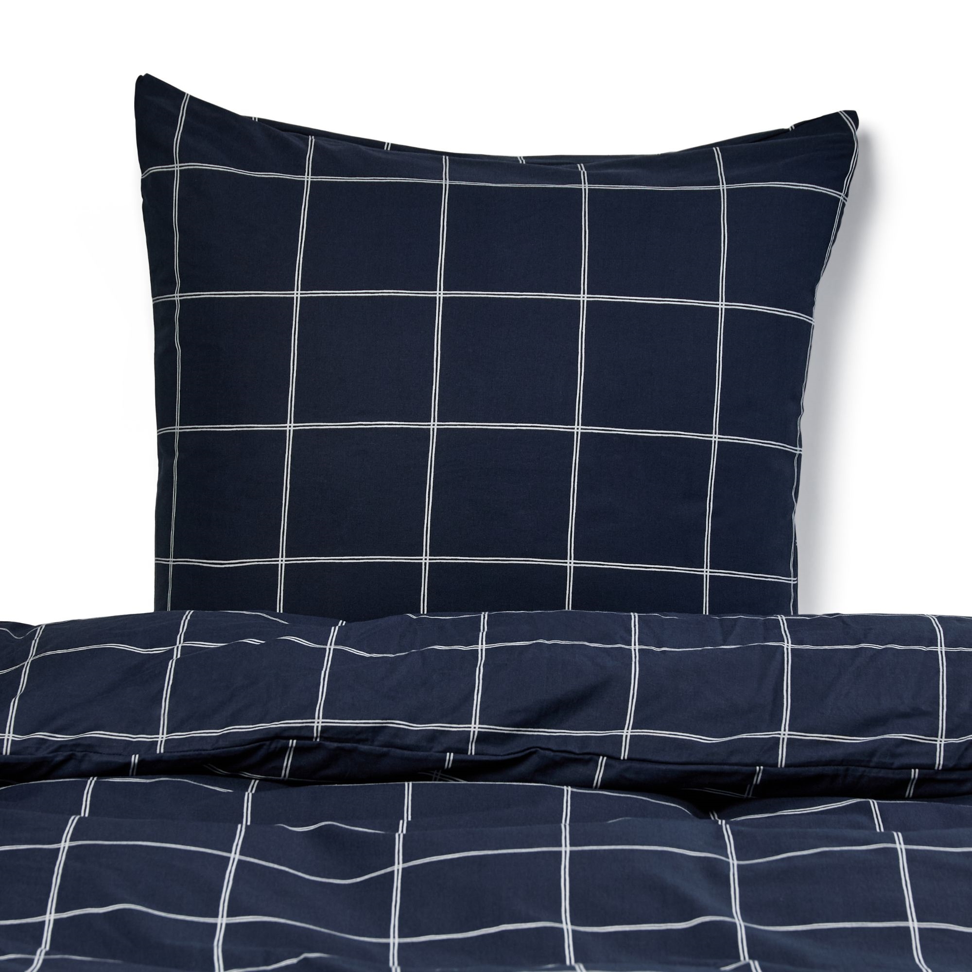 Sengetøy 100 % bomull – 140×200 cm – Mørkeblått sengesett med hvite ruter – Nordstrand Home dynetrekk Sengetøy 100 % bomull – 140×200 cm – Mørkeblått sengesett med hvite ruter – Nordstrand Home dynetrekk