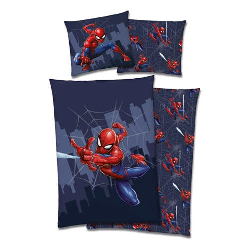 Spiderman junior sengetøy 100x140 cm - Flying - Spiderman sengetøy - 2 i 1 - 100% bomulls sengetøy