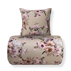 Sengetøy - bomullssatin - vendbart beige blomster sengetøy