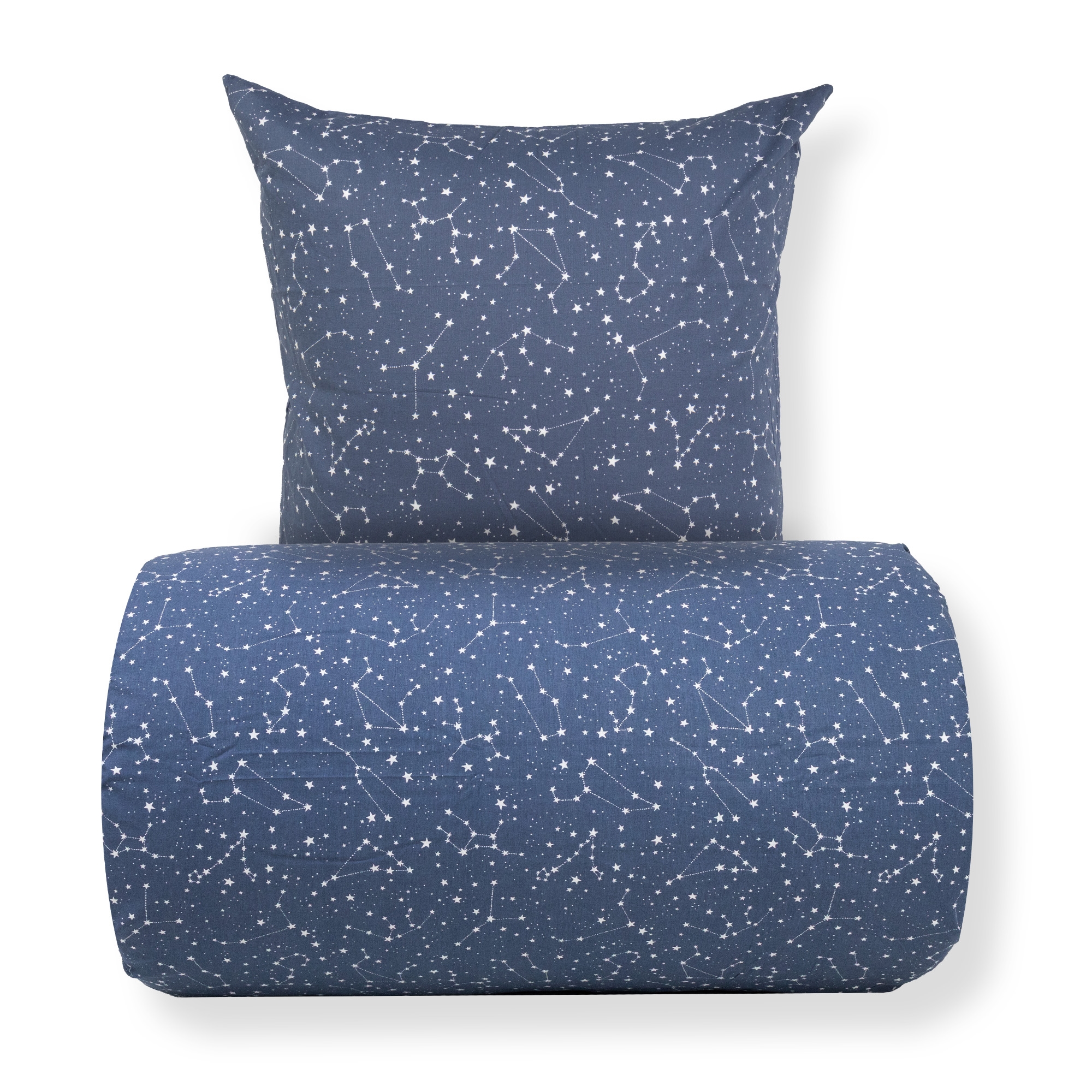Dobbelt sengetøy 240x220 cm - 100% bomull - Zodiac blue - Vendbart med stjerner