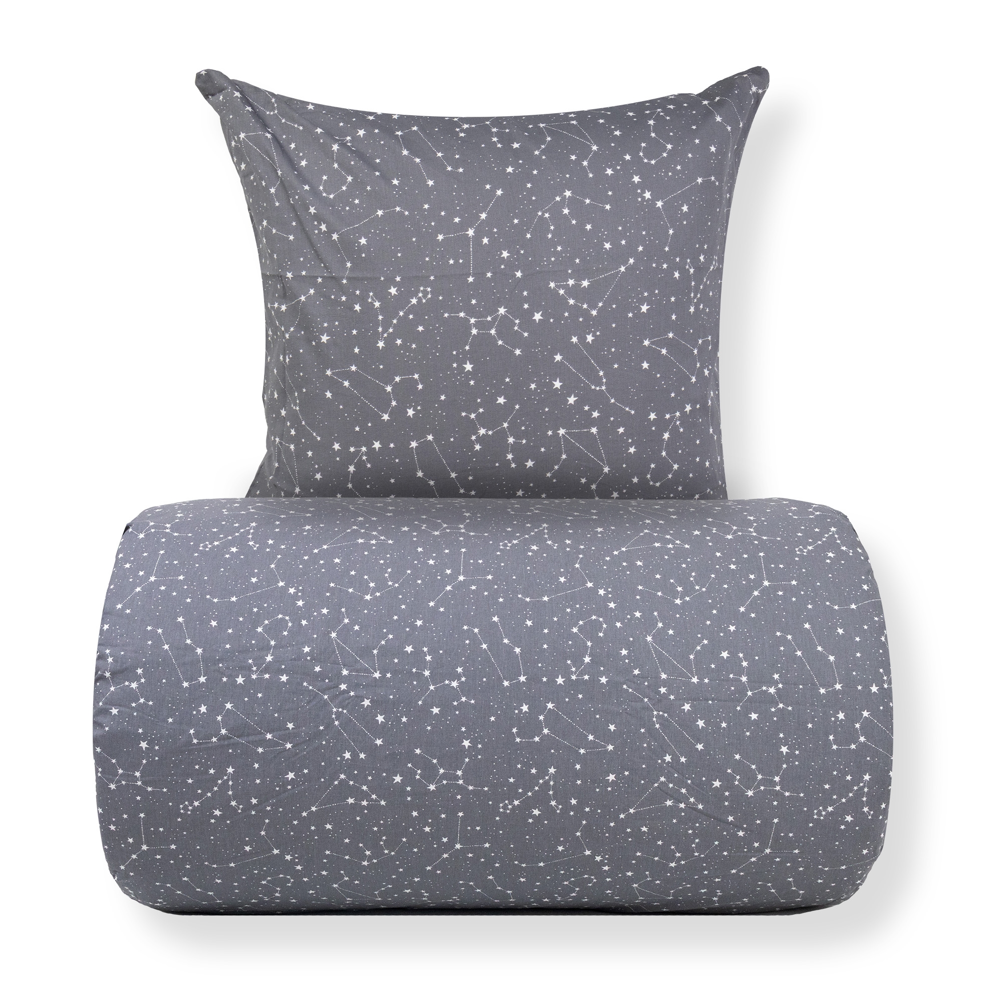 Dobbelt sengetøy 240x220 cm - 100% bomull - Zodiac grey - Vendbart med stjerner