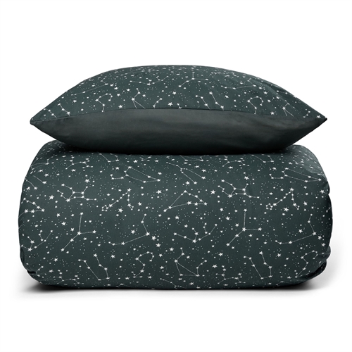 King Size sengetøy - 240x220 cm - Sengetøy til dobbeltdyne i 100% bomull - Zodiac grønn - Stjernebilde - Borg Living sengesett