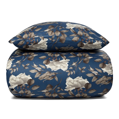 Kingsize blomstrete sengetøy 240x220 cm - 100% myk bomullssateng - Blossom blue - By Night sengesett
