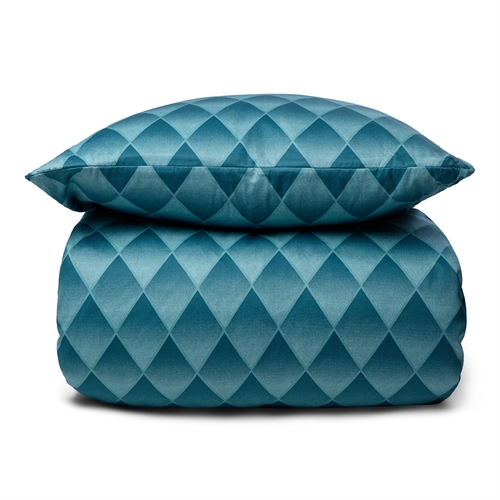 Sengetøy i 100% myk og luksuriøs bomullssateng - 240x220 cm - Harlekinmønster i en vakker blå farge - Sengesett fra By Night