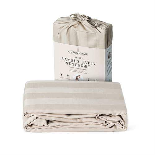 Bambus sengetøy - 140x220 cm - 100% naturlig bambus - OlsenHome - Beige satengvevd dynetrekk