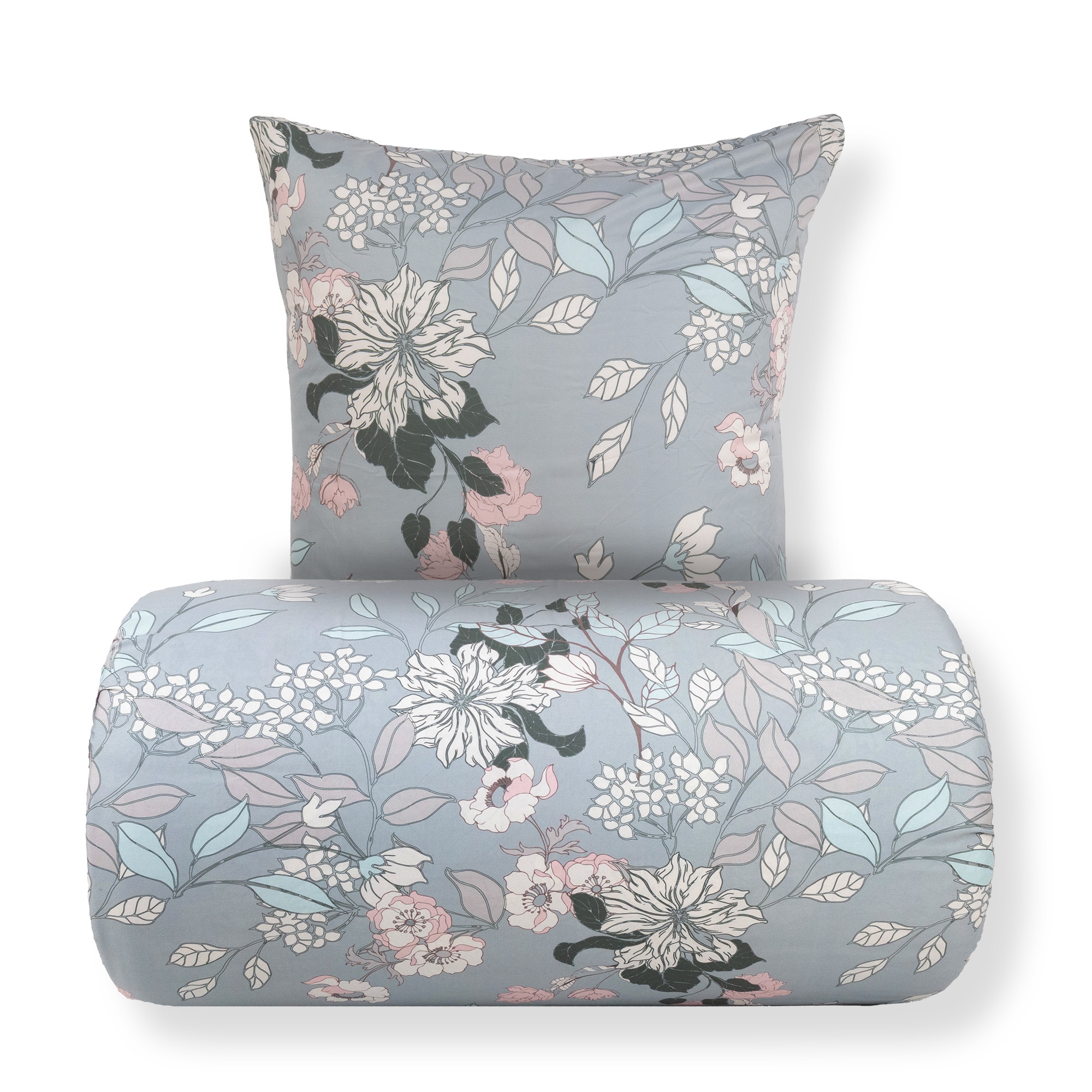 Sengetøy 140x200 cm - Microfiber - Støvet grønt blomstret print