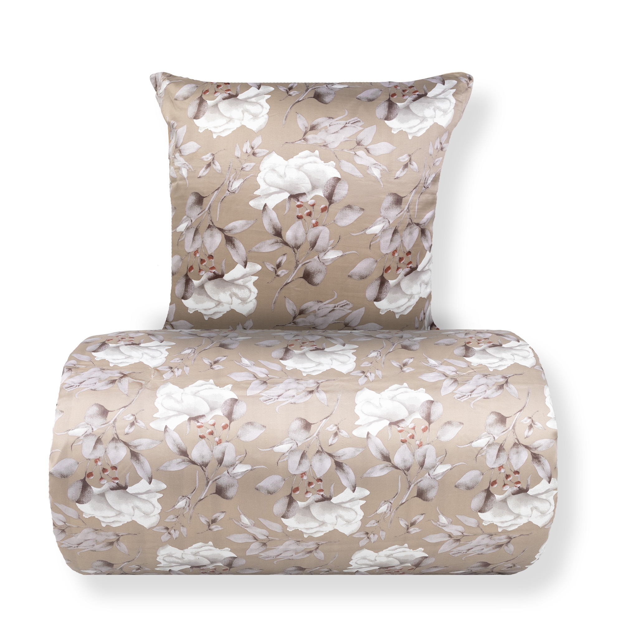Sengetøy 140x220 cm - Satin - Brunt vendbart blomsterdesign