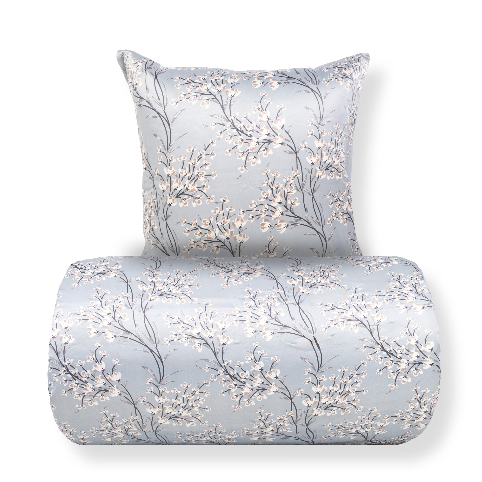 Dobbelt sengetøy 200x200 cm - Satin - Lyseblått vendbart blomsterdesign