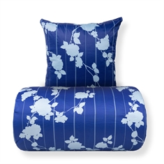 Sengetøy - 100% bomullssatin - Rosenbloom - Blått blomstrete og stripete print