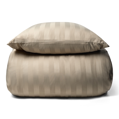 Bambus sengetøy - 140x220 cm - 100% naturlig bambus - Sandfarget, jacquardvevd sengesett med striper