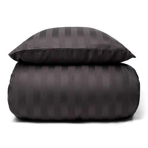 Bambus sengetøy - 100% naturlig bambus - 140x200 cm -Grått, jacquardvevd sengesett med striper