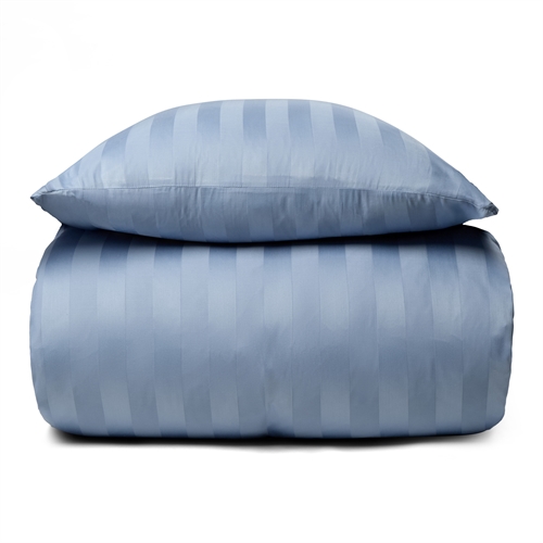 Bambus sengetøy - 140x220 cm - 100% naturlig bambus - Blått, jacquardvevd sengesett med striper