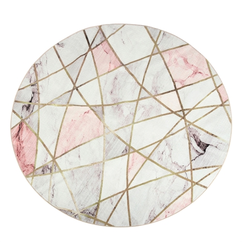 Rundt teppe - Gulvteppe Ø 160 cm - Løst teppe med sklisikker bakside - Hvitt teppe med marmor effekt - Mykt gulvteppe fra Nordstrand Home Agnes