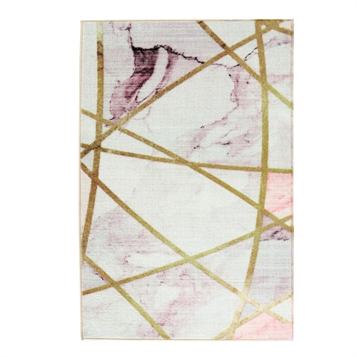 Gulvteppe 140x200 cm - Løst teppe med sklisikker bakside - Hvitt teppe med marmor effekt - Mykt teppe fra Nordstrand Home Agnes