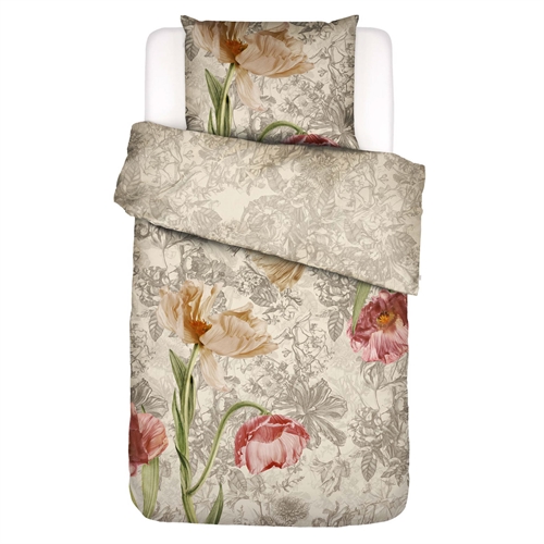 Essenza sengetøy - 140x200 cm - Annabel vanilla - Vendbart sengesett - 100 % bomullssateng - Blomstrete sengetøy