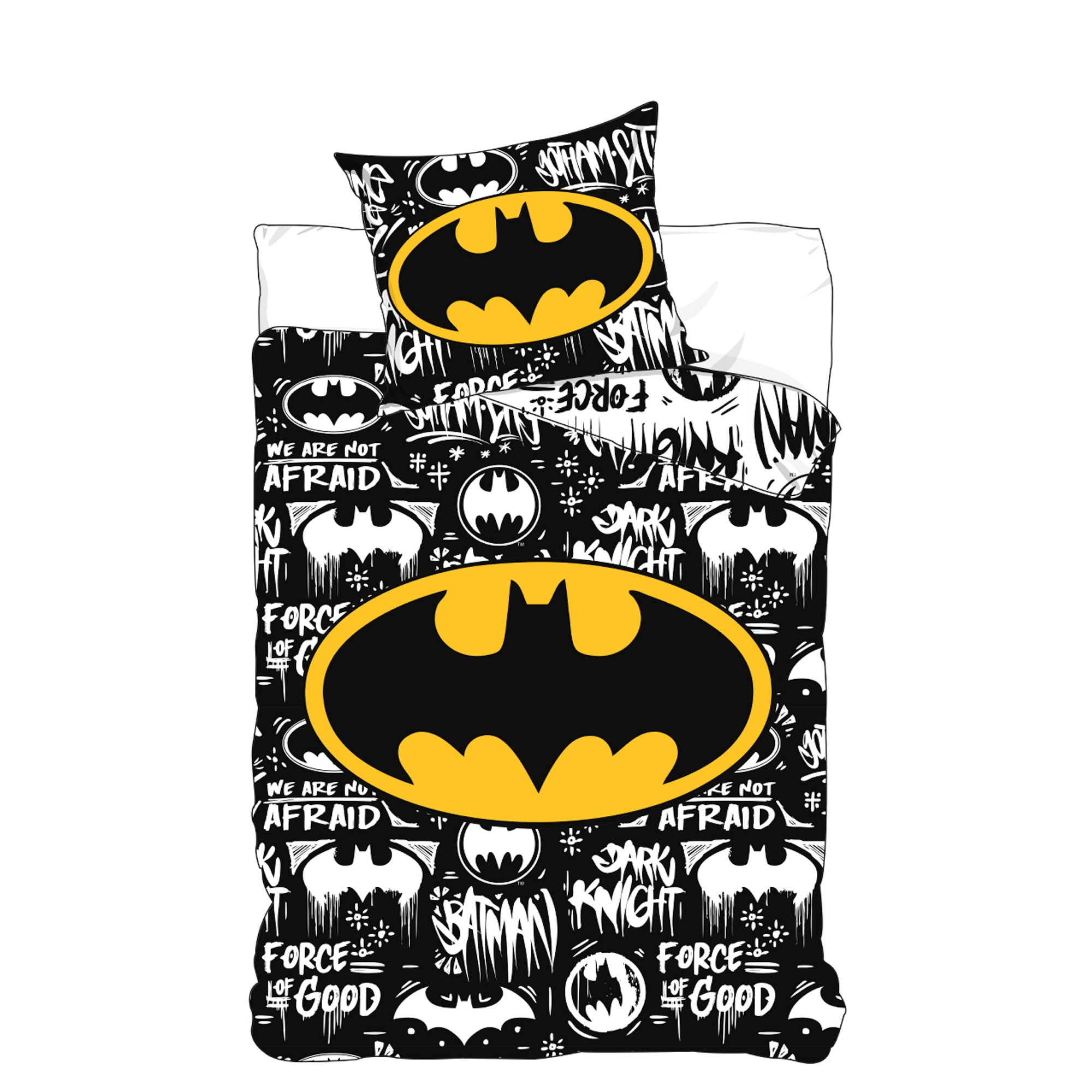 Batman sengetøy - 100% bomull - Barnesengetøy 140x200 cm - Grafisk printede logoer