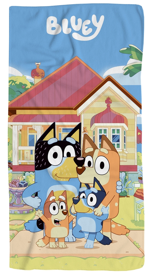 Bluey håndkle - 70x140 cm - 100% bomull - Mykt badehåndkle med Bluey og hennes familie