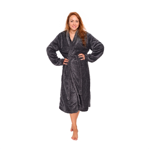 Morgenkåpe - Str. L/XL - Antrasittgrå - Myk korallfleece badekåpe - Borg Living