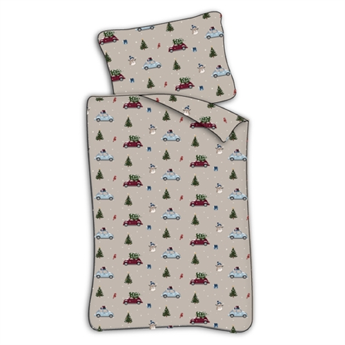 Baby julesengetøy 70x100 cm - Jule sengesett med biler og juletrær - Christmas Drive - 100% mykt bomulls sengetøy