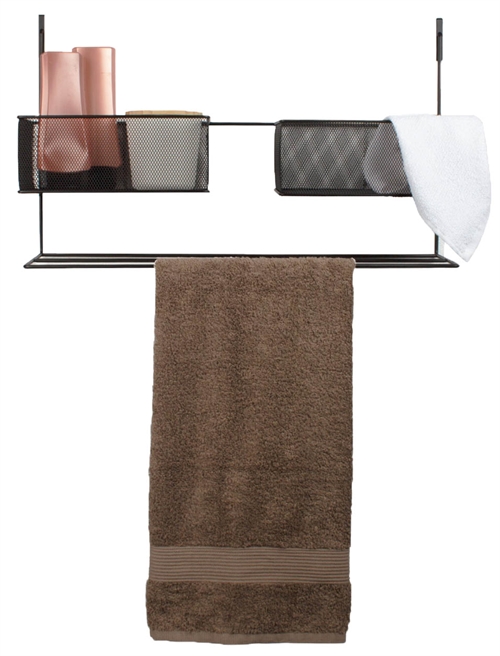 Hengeoppbevaring - Smart oppbevaring - Sort metall oppheng til dør med 2 kurver - Trådkurv