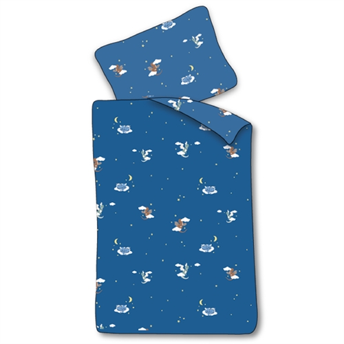 Baby sengetøy 70x100 cm - Blått sengesett med drager og skyer - 100% mykt bomulls sengetøy