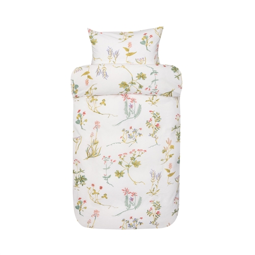 Vevd kreppsengetøy 140x220 cm - Hvitt sengesett med blomster - 100% myk bomull - Kreppsengetøy - Fiona Høie Of Scandinavia